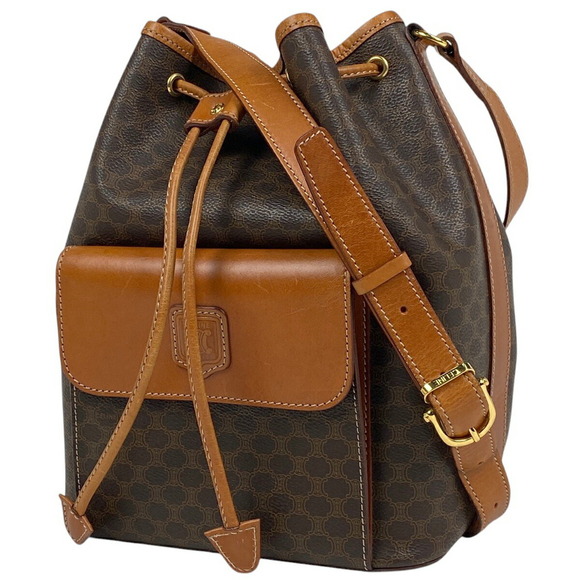 Celine Handbags - Celine Macadam shoulder bag drawstring canvas brown